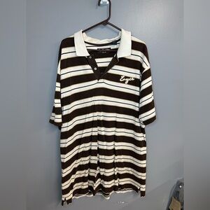 Enyce Brand Denim Men’s Brown and White Striped Polo Shirt w/ embroidered logos